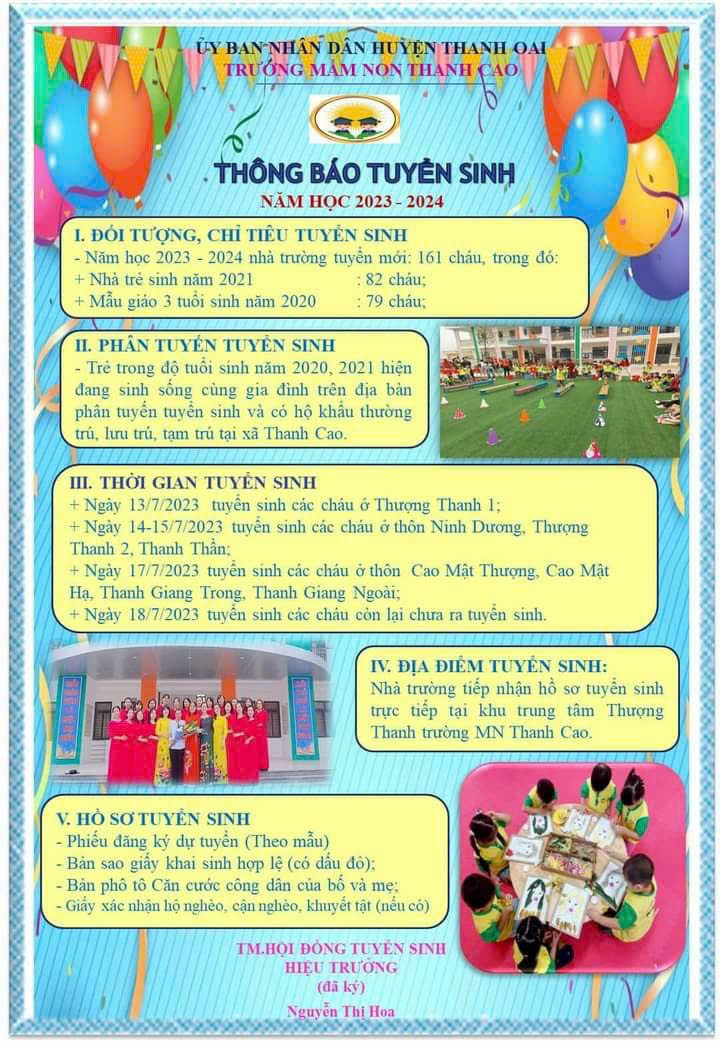 Thông báo tuyển sinh năm học 2023-2024